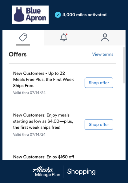 Mileage Plan Shopping Blue Apron
